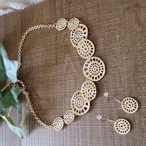 Gold Toned Earring and Necklace Set